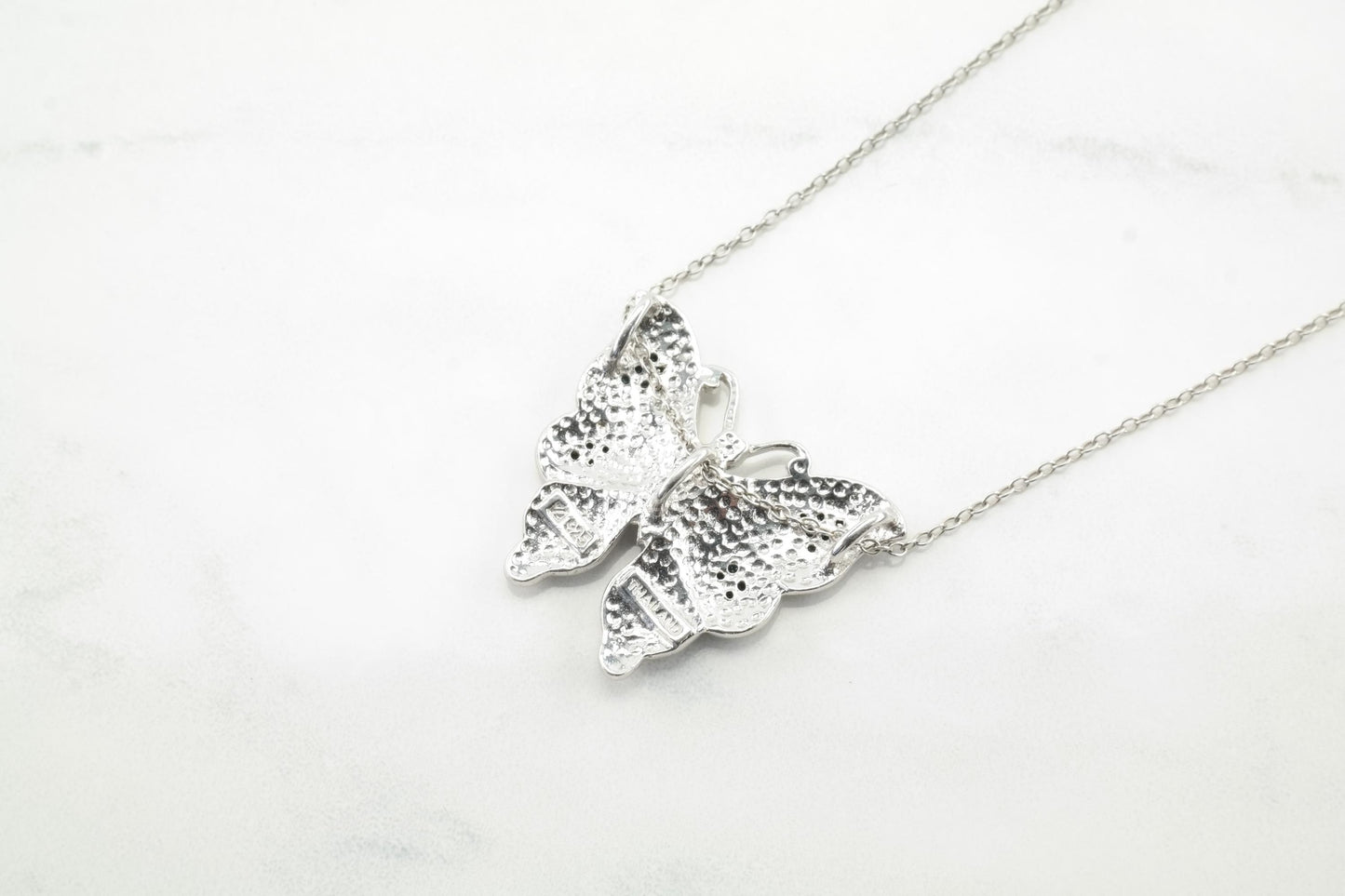 Butterfly Blue Diamond Necklace Sterling Silver