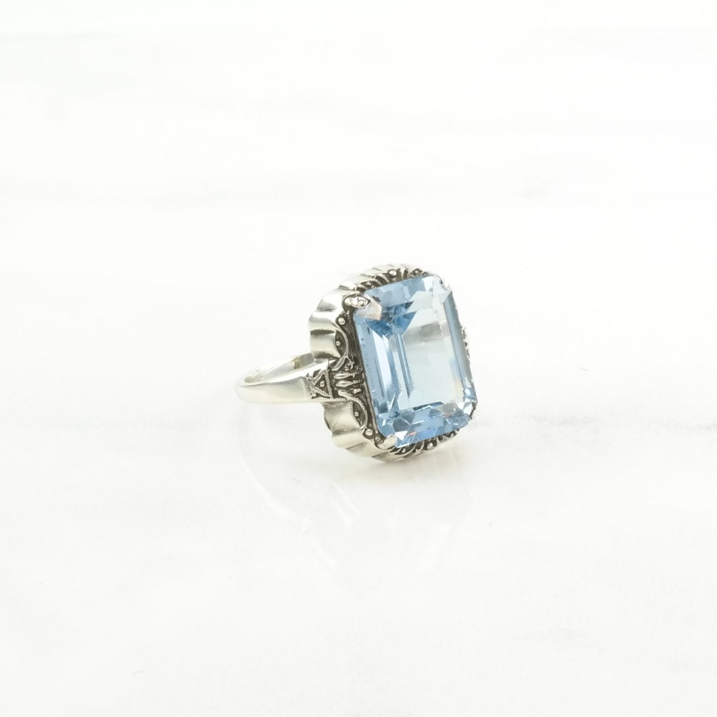 Art Deco Silver Ring Synthetic Spinel Sterling Blue Size 6 3/4