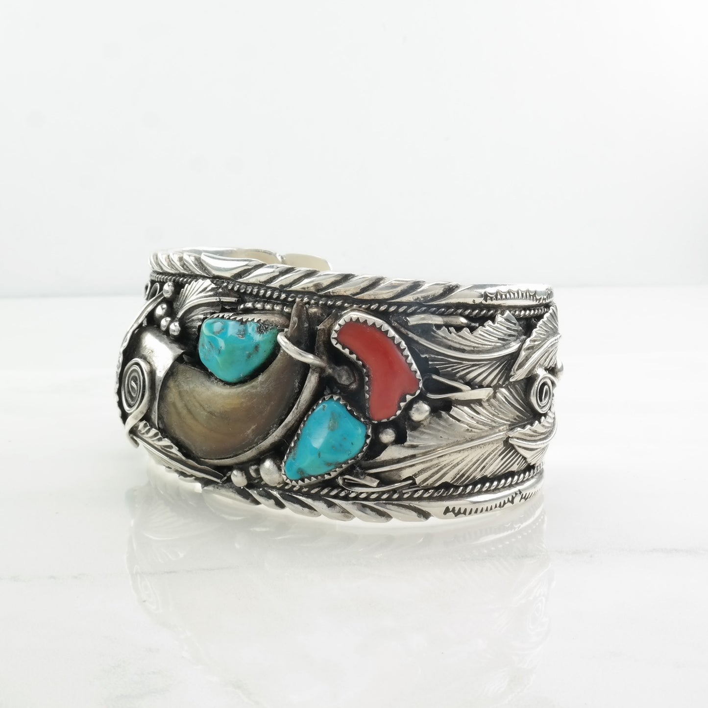 Navajo Sterling Silver Cuff Bracelet Turquoise, Coral