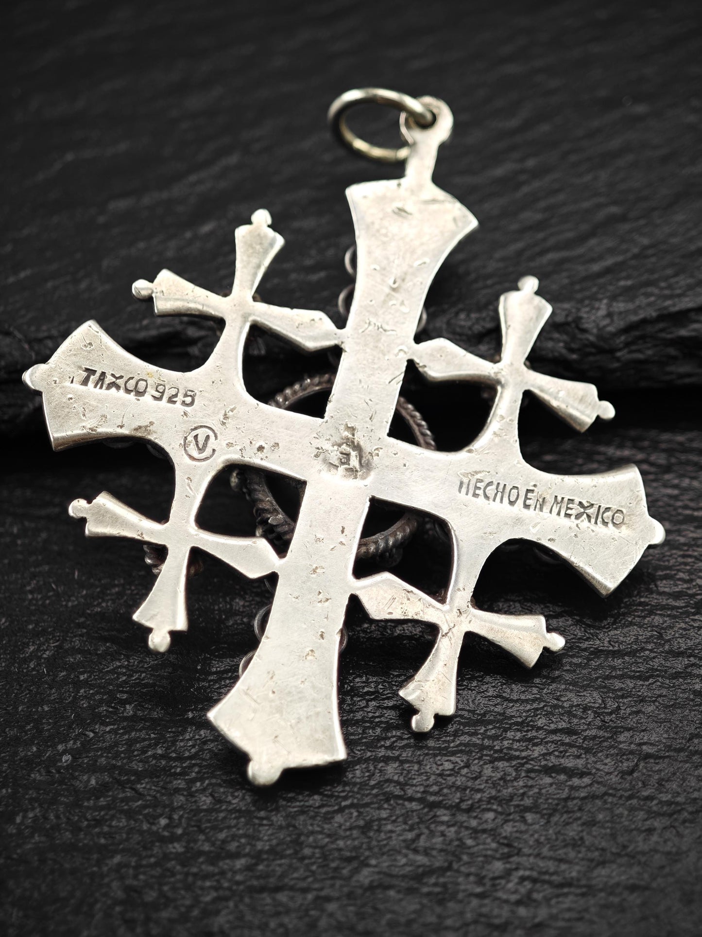 Large Taxco Mexico, Jerusalem Cross Pendant Sterling Silver P2744