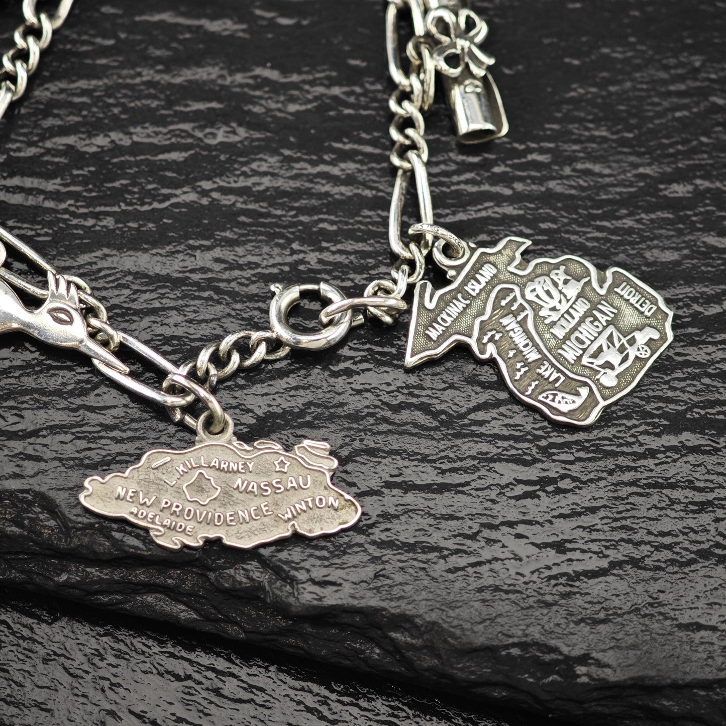 Enamel State Charm Bracelet Sterling Silver 6 3/4" BR3007