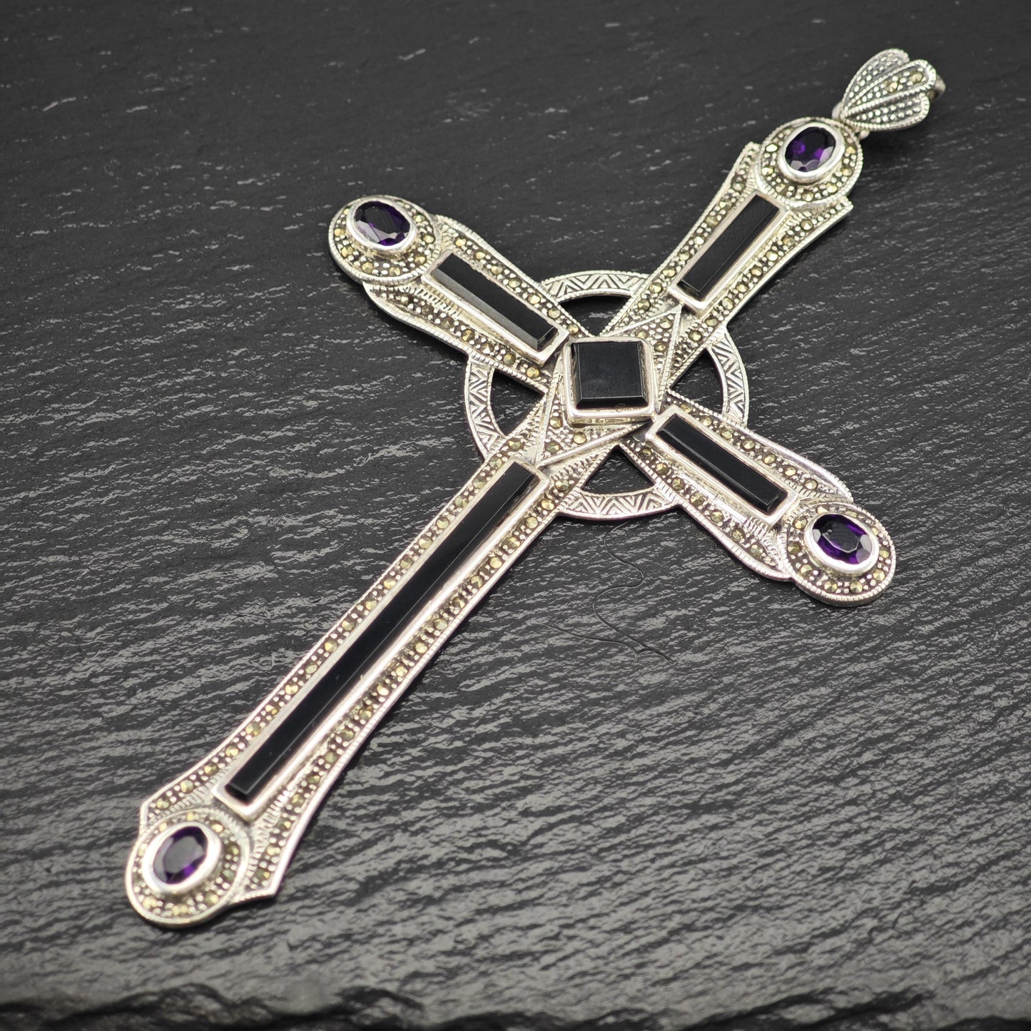 Sterling Silver Cross Pendant XL Gemstone (3" x 5.8") P2830