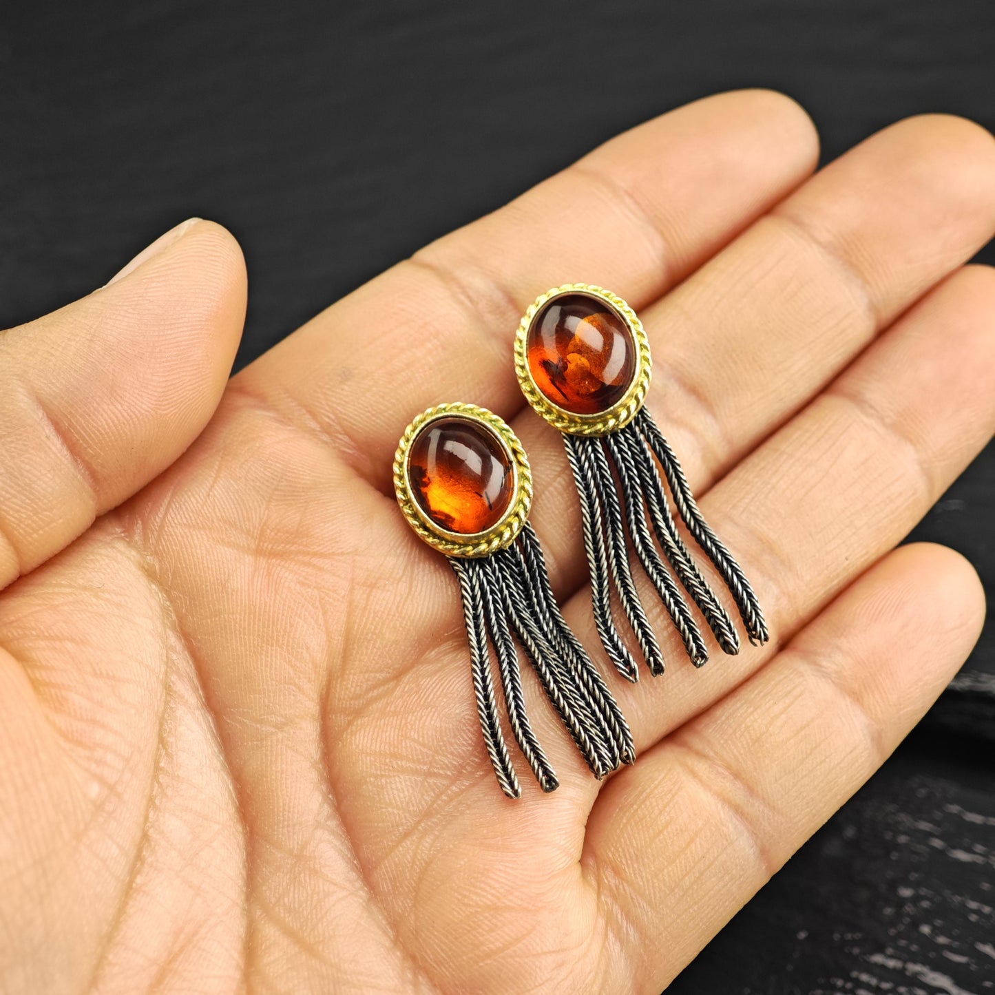 Amber Stud Sterling Silver Earrings ER3125