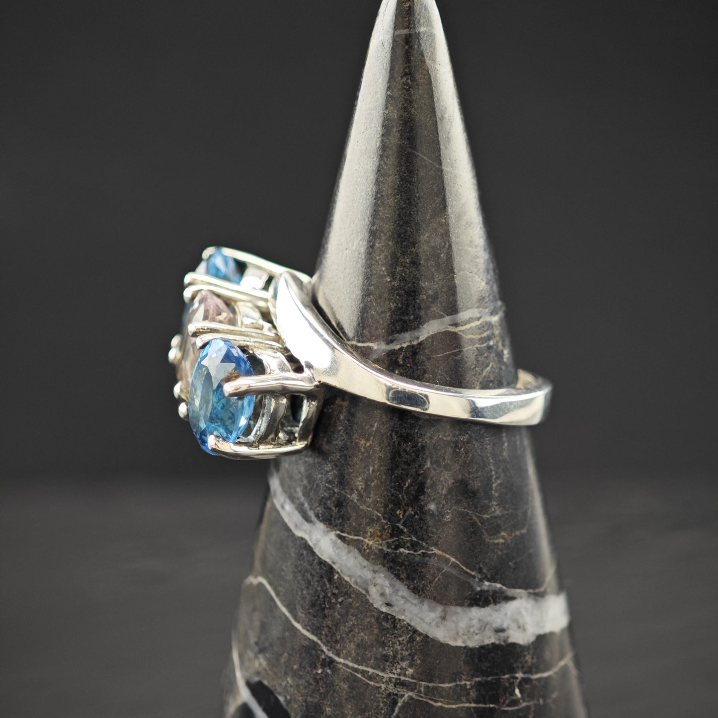 Natural Amethyst and Topaz Ring: Sterling Silver Vintage Style Size 6 3/4