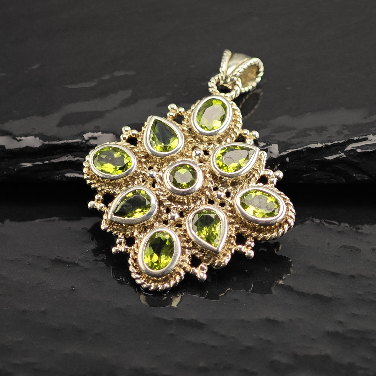 Peridot Multistone Square Sterling Silver Pendant P3137