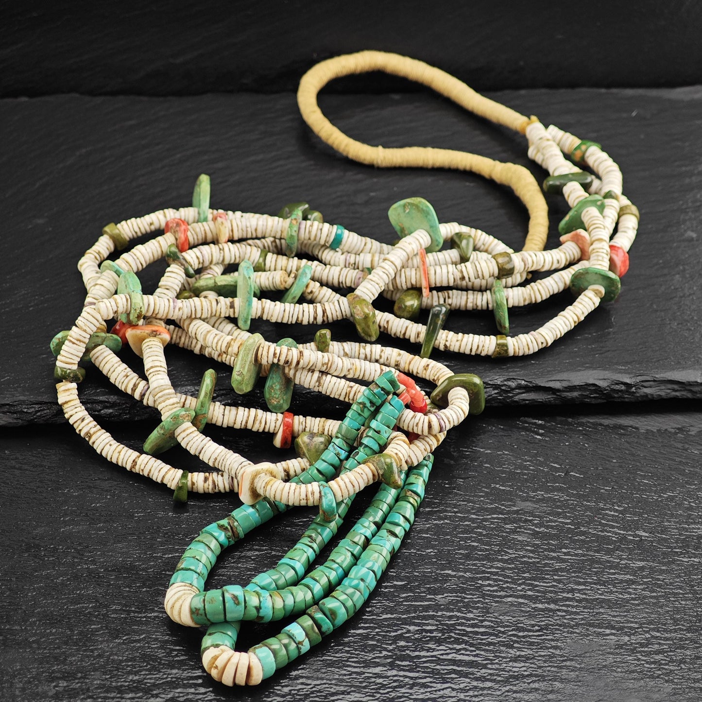 Historic Native American Multicolor Heishi Beaded Necklace N2726