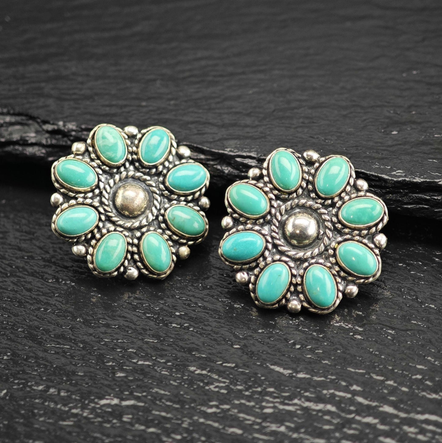 SW Style Turquoise Cluster Stud Sterling Silver Earrings ER3190