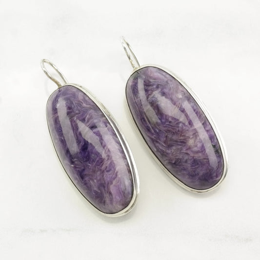 Sterling Silver Charoite Large Earrings Fish hook