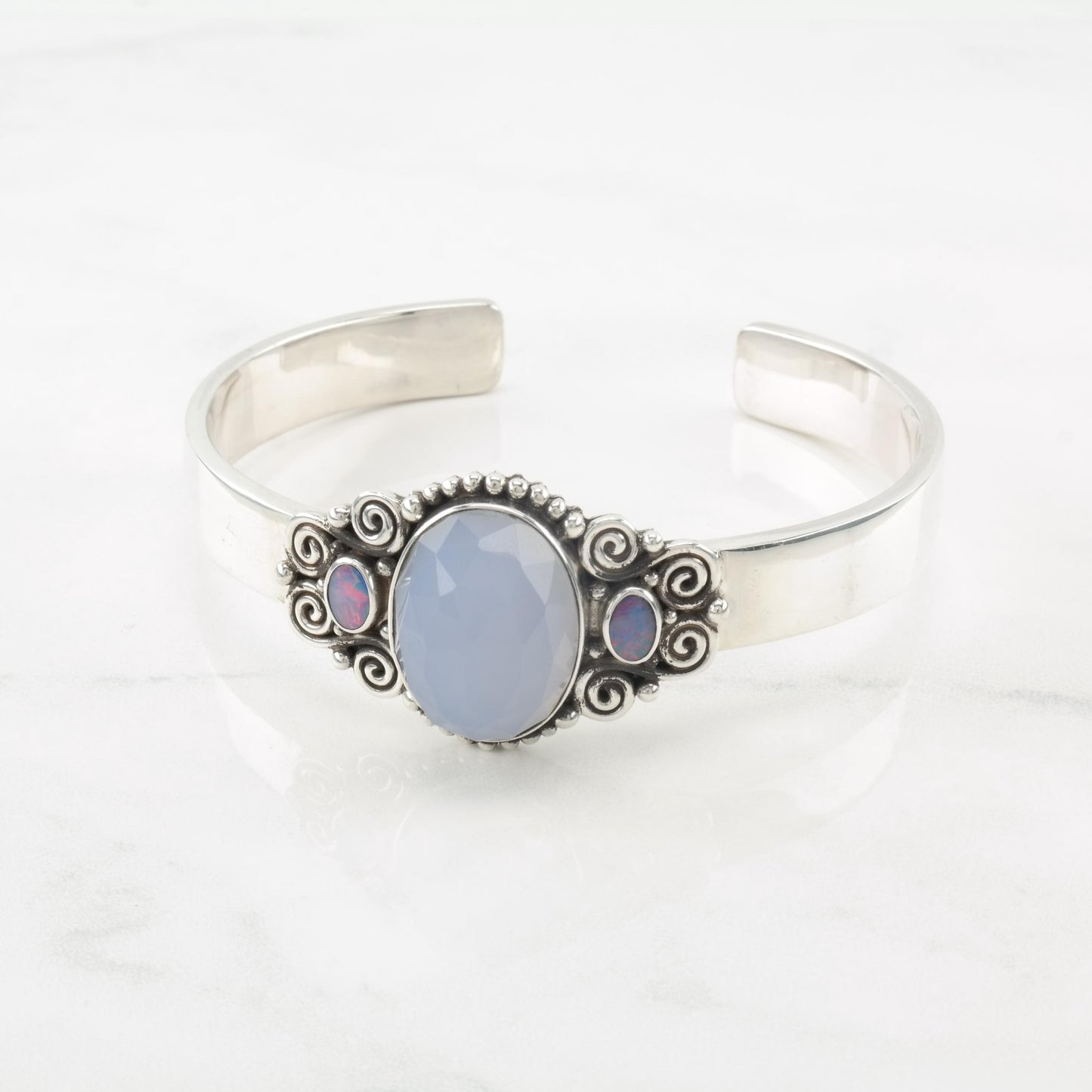 Sajen Opal, Chalcedony Floral Sterling Silver Cuff Bracelet