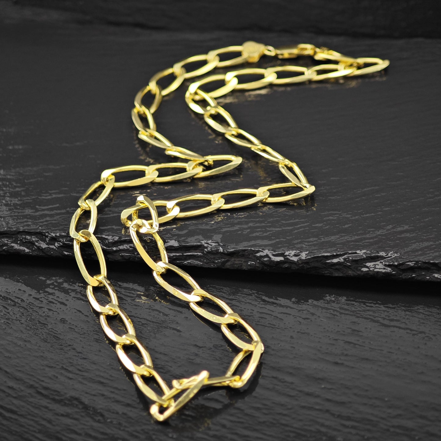 AS IS Sterling Silver Gold Modified Figaro 8mm Link Chain Necklace 24" N2646