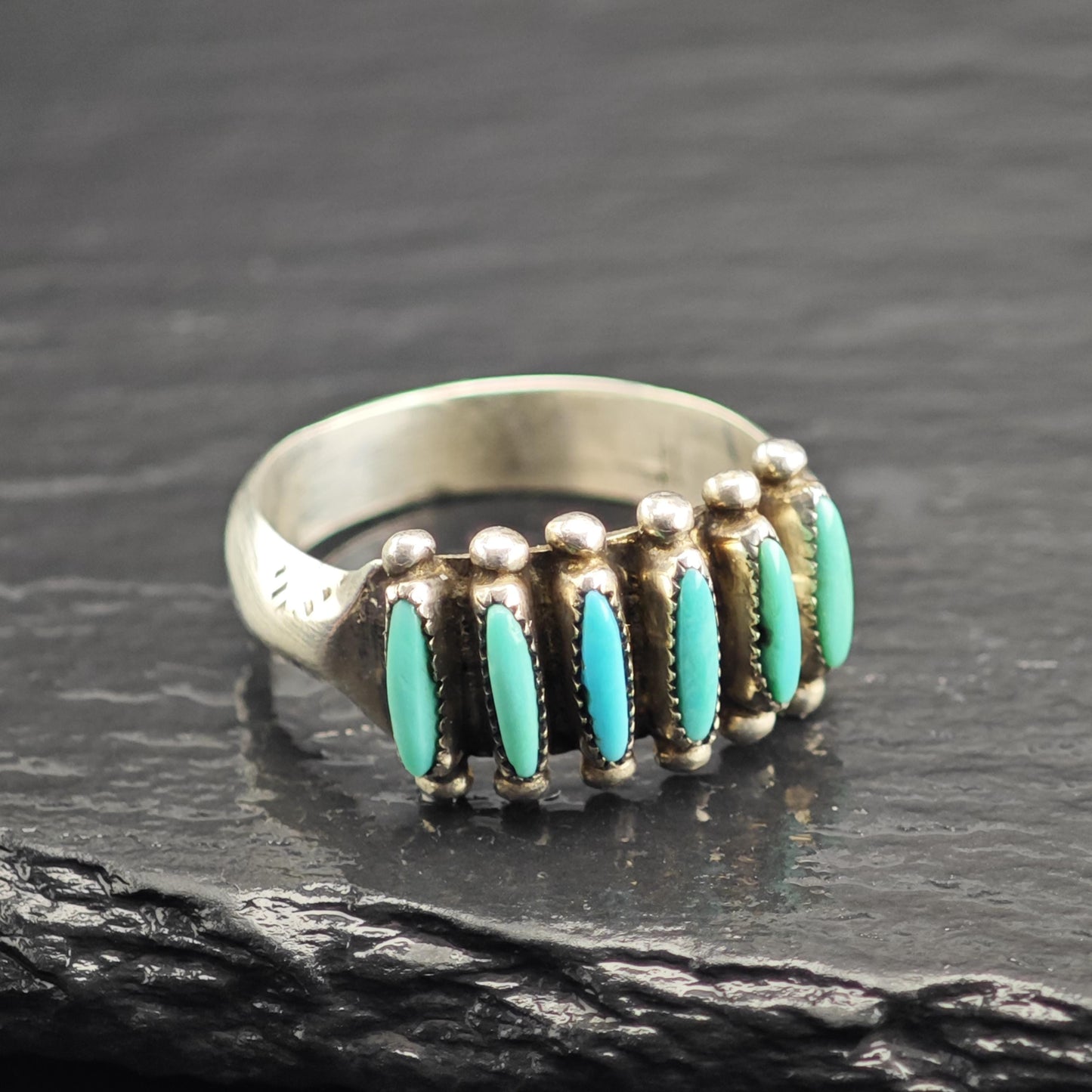 Zuni, Needle Point Turquoise Sterling Silver Ring Sz 8 3/4 R6625