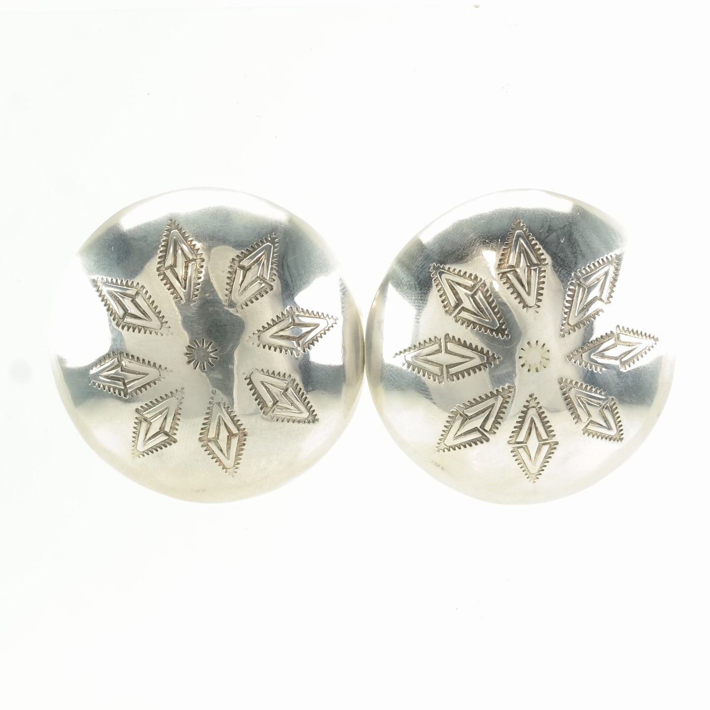 Vintage Sterling Silver Stud Earrings Large Dome Stamped, Shield Native American