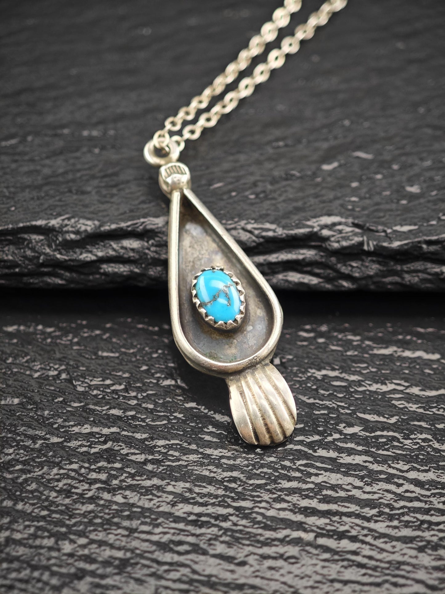 Minimalist Native American Turquoise Necklace Sterling Silver N2519