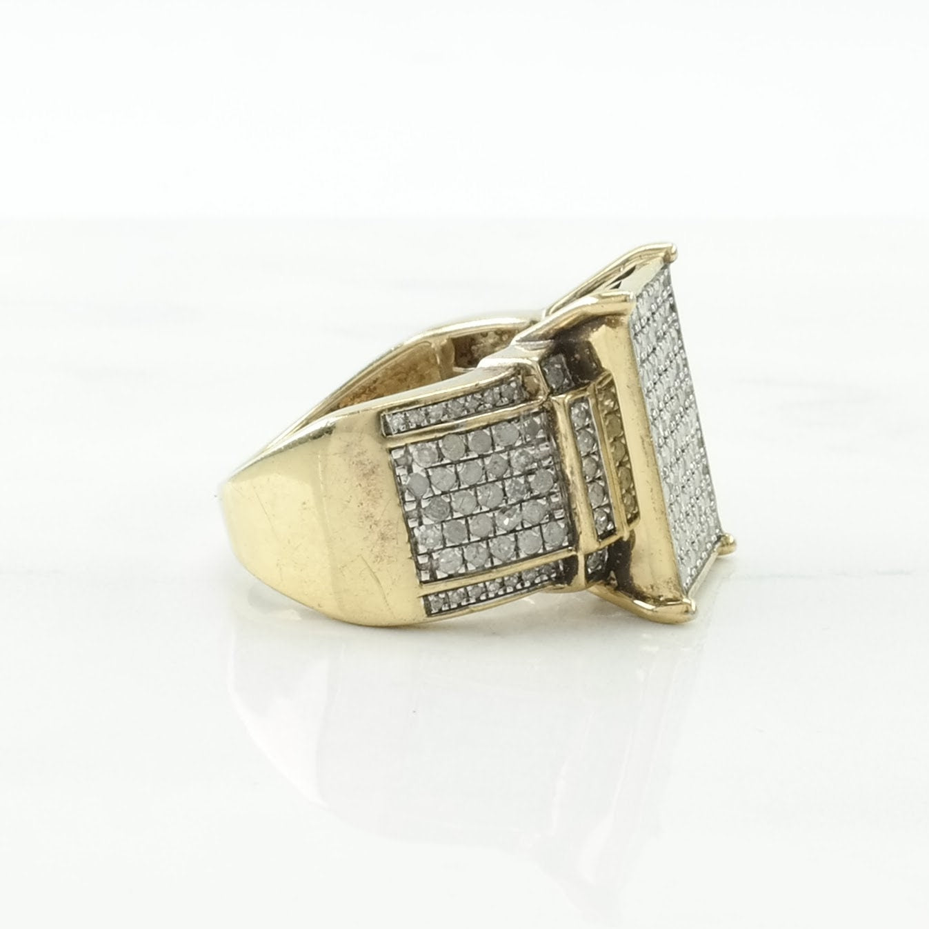 1.5cttw Silver Ring Diamond Gold Toned, Pave Sterling Size 6