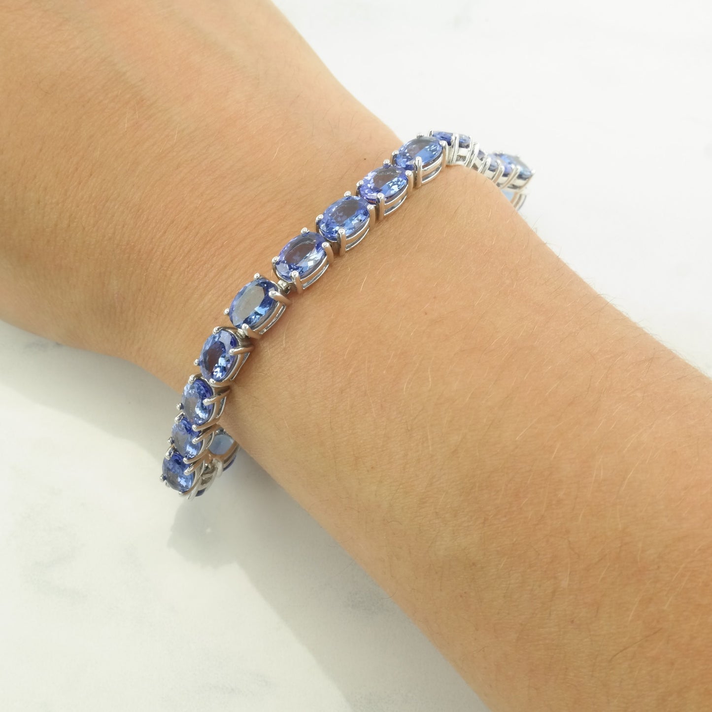 Link Bracelet Purple Tanzanite 18k Gold Clasp Sterling Silver