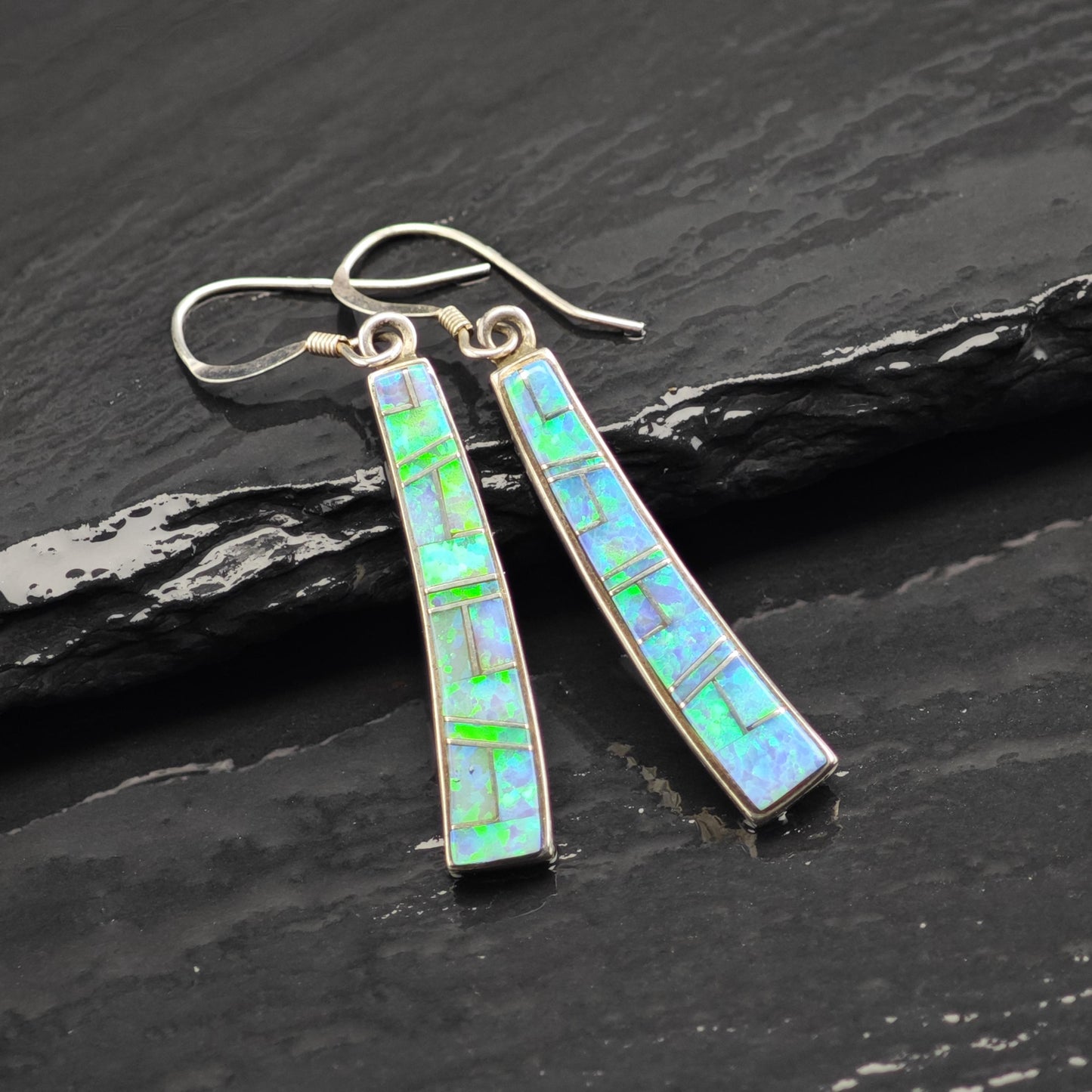 Vintage Blue Lab Opal Inlay Sterling Silver Earrings ER3127