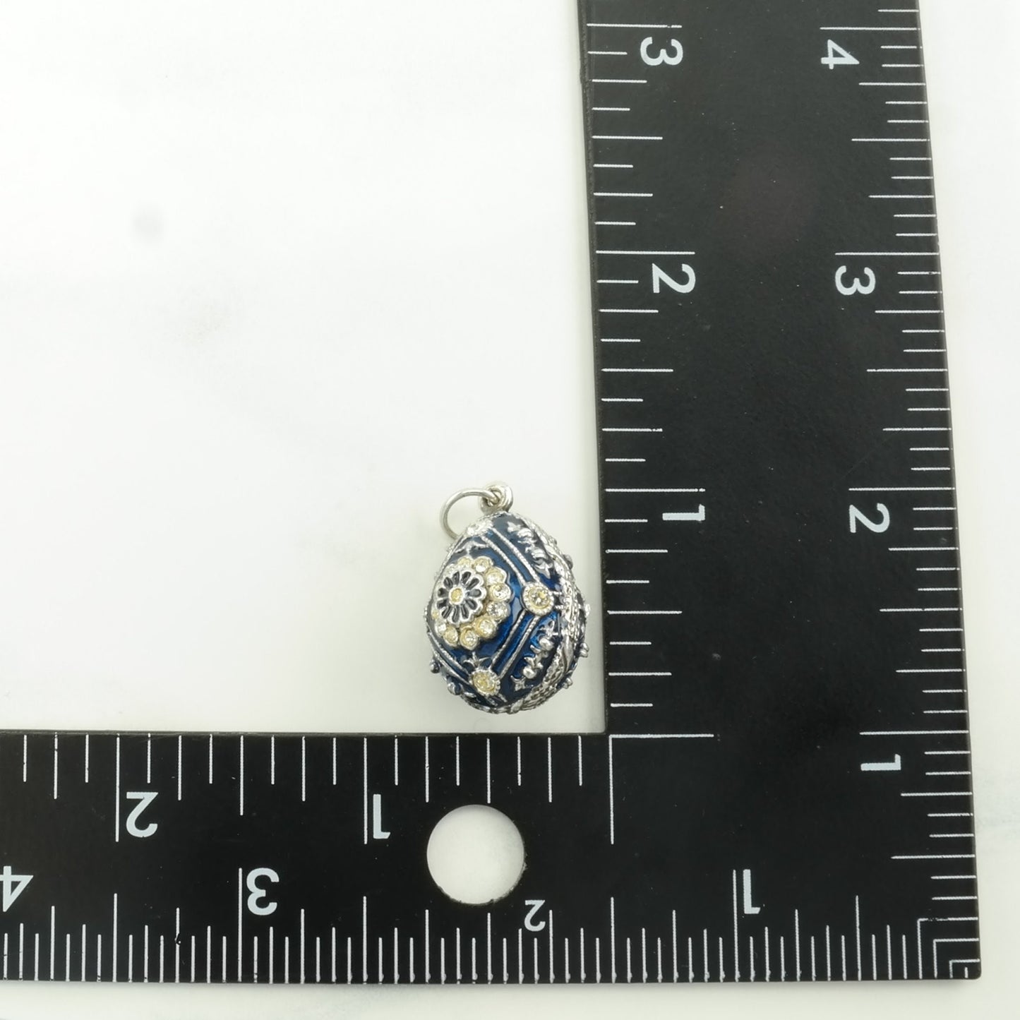 Vintage Enamel, CZ Egg, Floral Sterling Silver Pendant