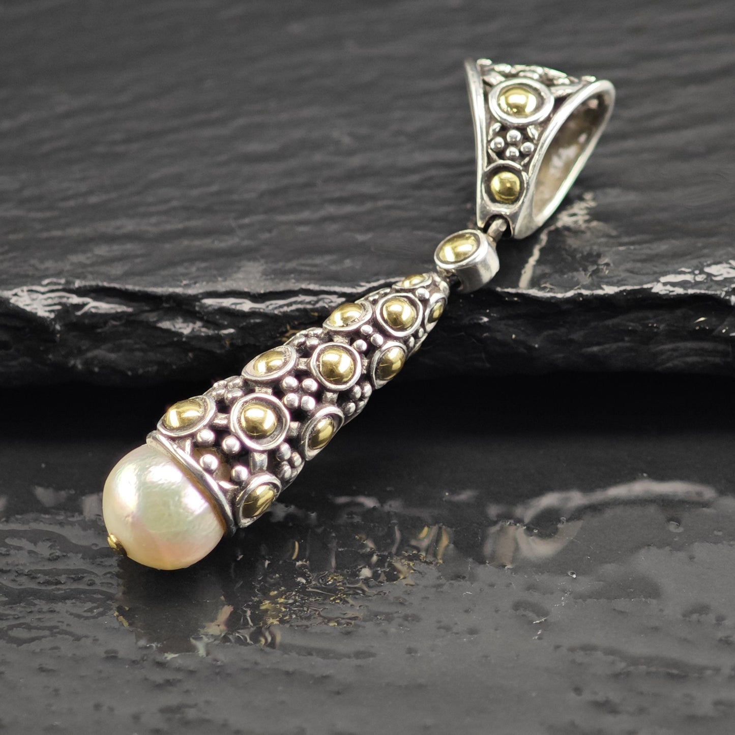 John Hardy 18K Gold Accents, Pearl Sterling Silver Pendant P3040
