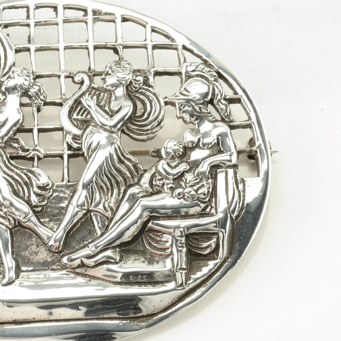 Vintage Baroque, European Sterling Silver Brooch Ancient Greece Aphrodite Goddess Dancing