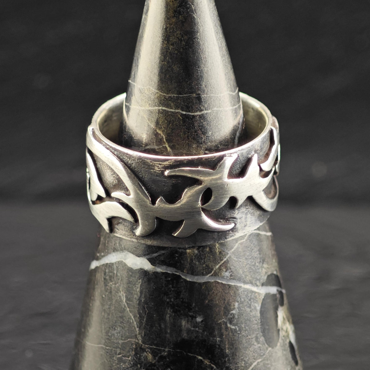 Barded Abstract Overlay Band Sterling Silver Sz 11 1/2 R6873