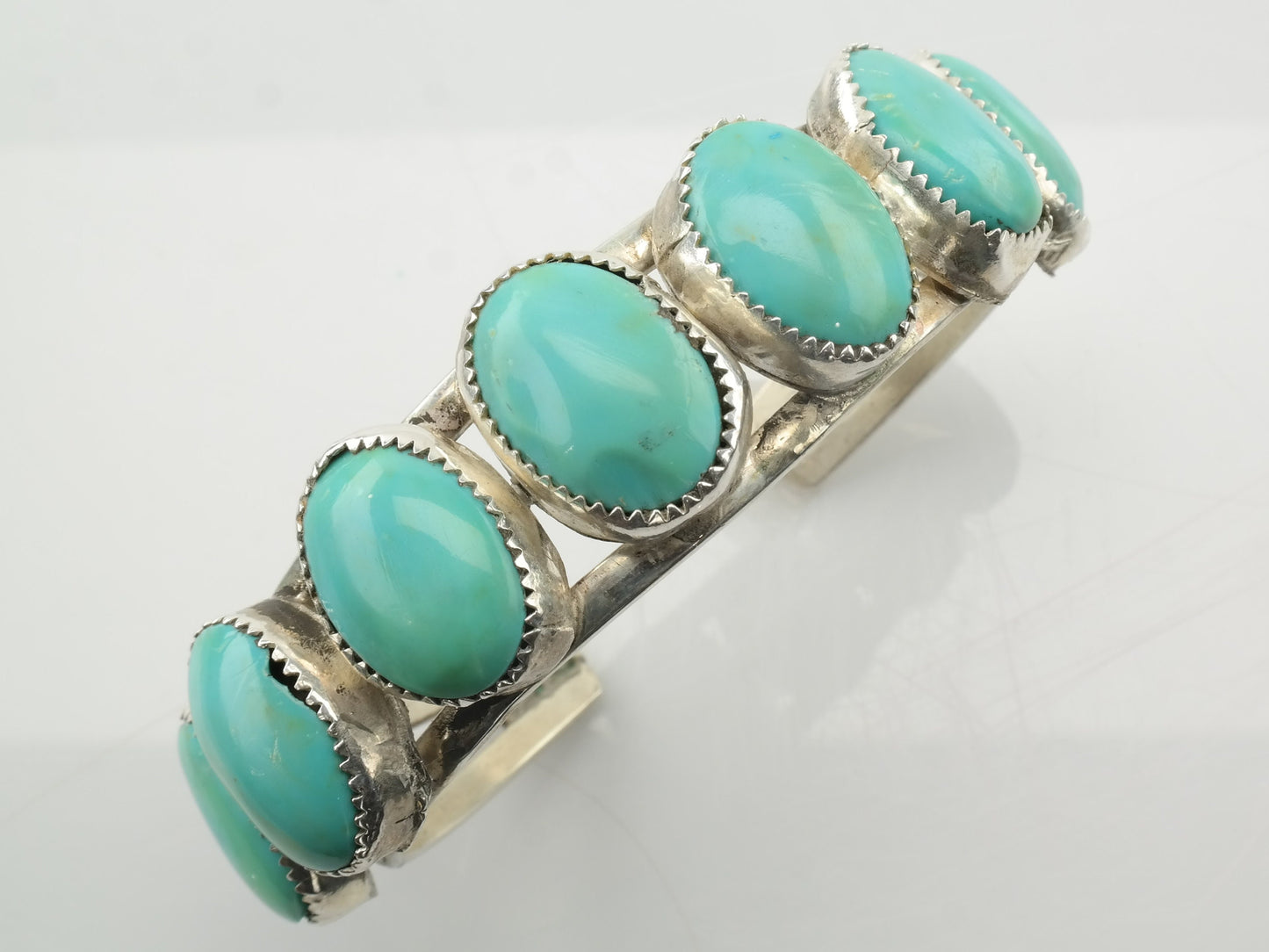 Native American Sterling Silver Cuff Bracelet Turquoise Row