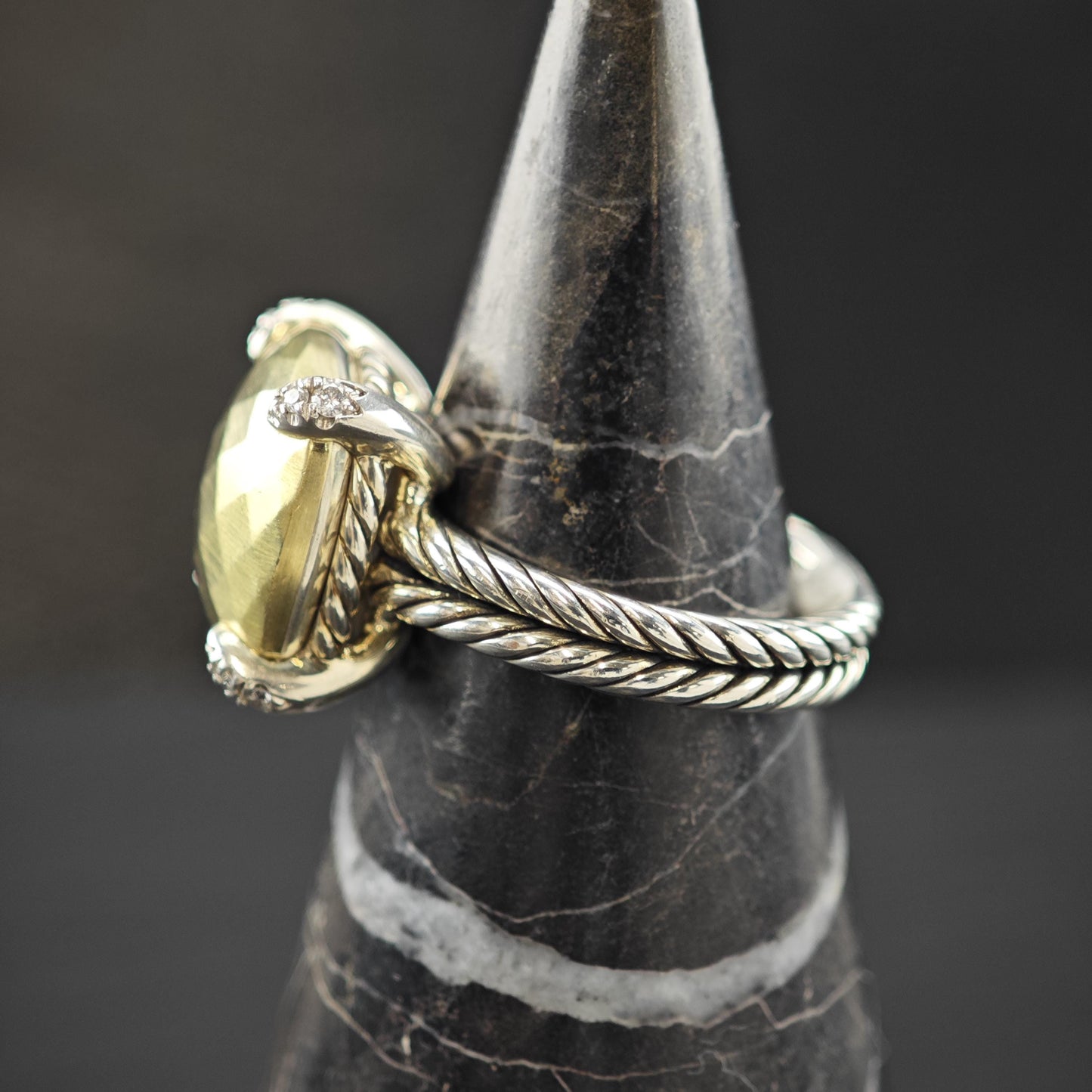 Vintage David Yurman 18K Gold Accent Diamond Ring Sterling Silver Sz 8