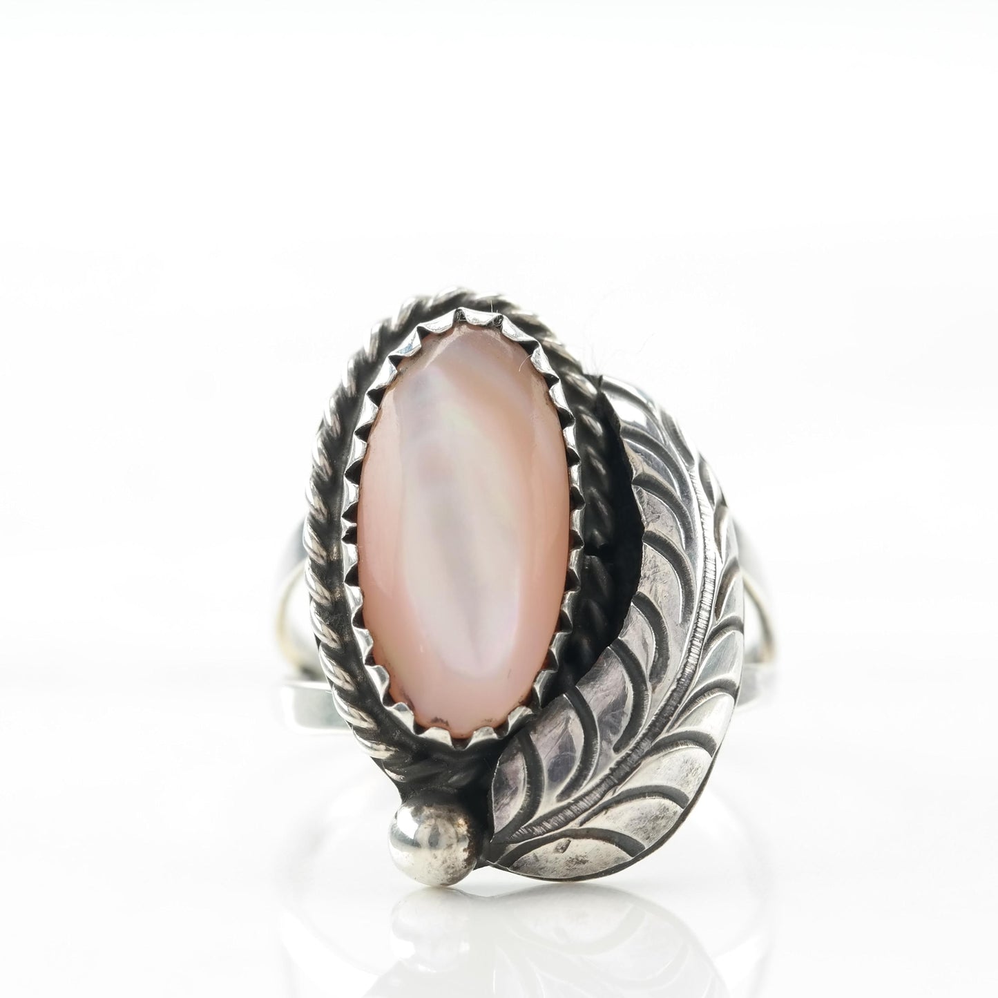 Native American Pink MOP Silver Ring Sterling Size 5 3/4