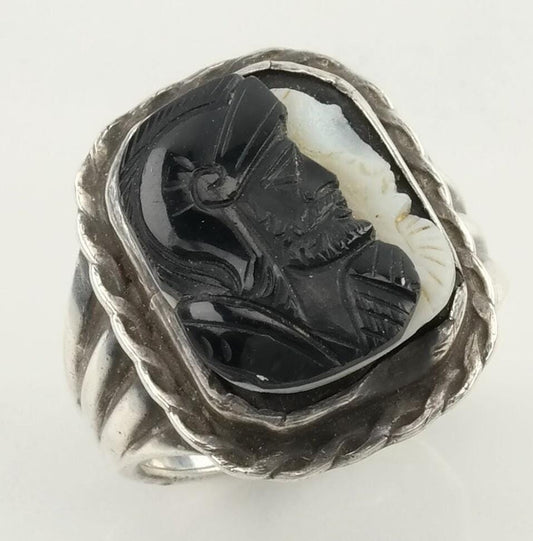 Vintage Victorian Silver Ring Agate Damaged Cameo Sterling Size 8 3/4