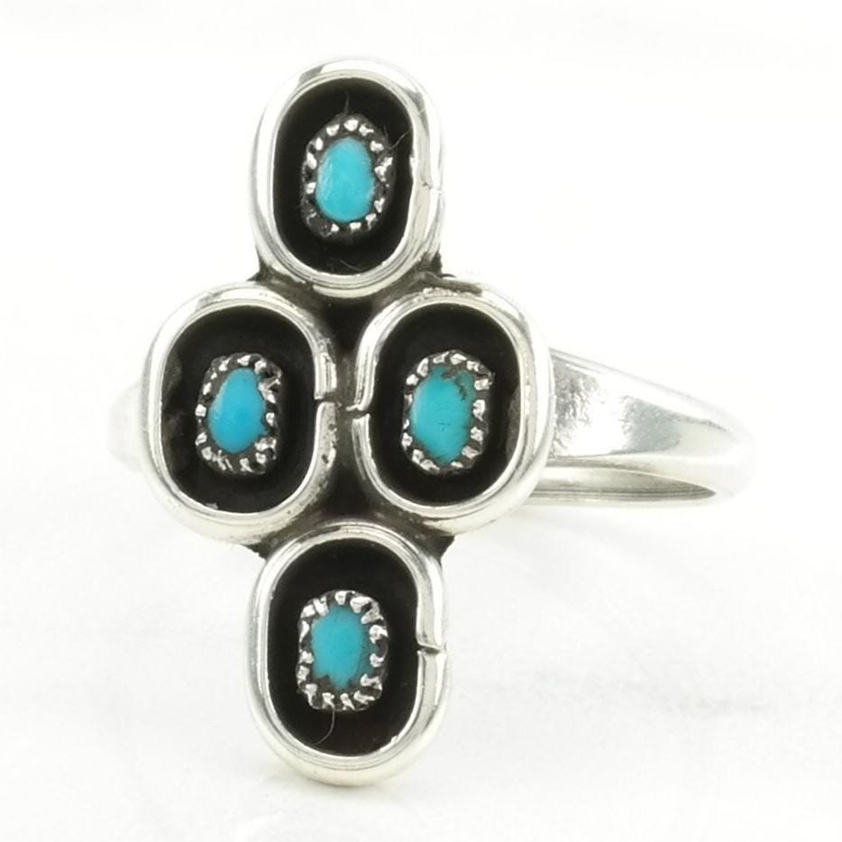 Vintage Southwest Silver Ring Turquoise Cluster Sterling Blue Size 6 3/4