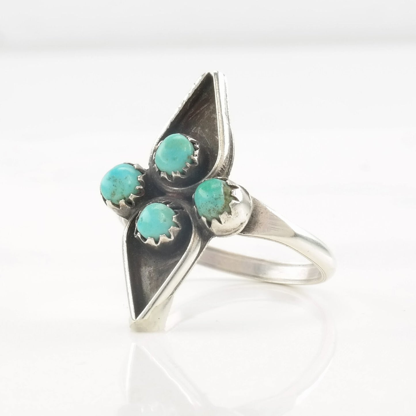 Native American Ring Turquoise Snake Eye Sterling Silver Size 6 3/4