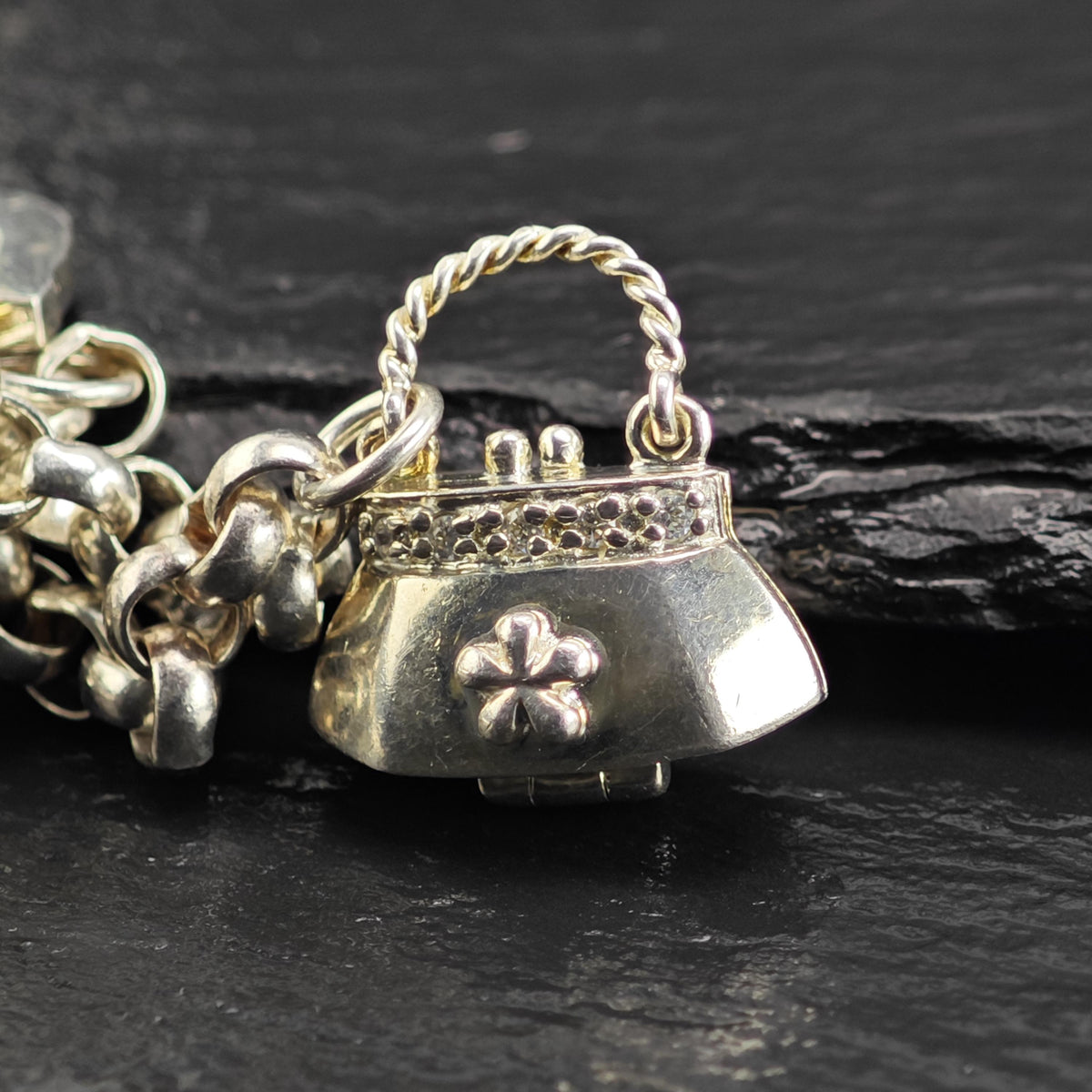 Charm Sterling Silver Bracelet Sz 6 3/4" BR3161