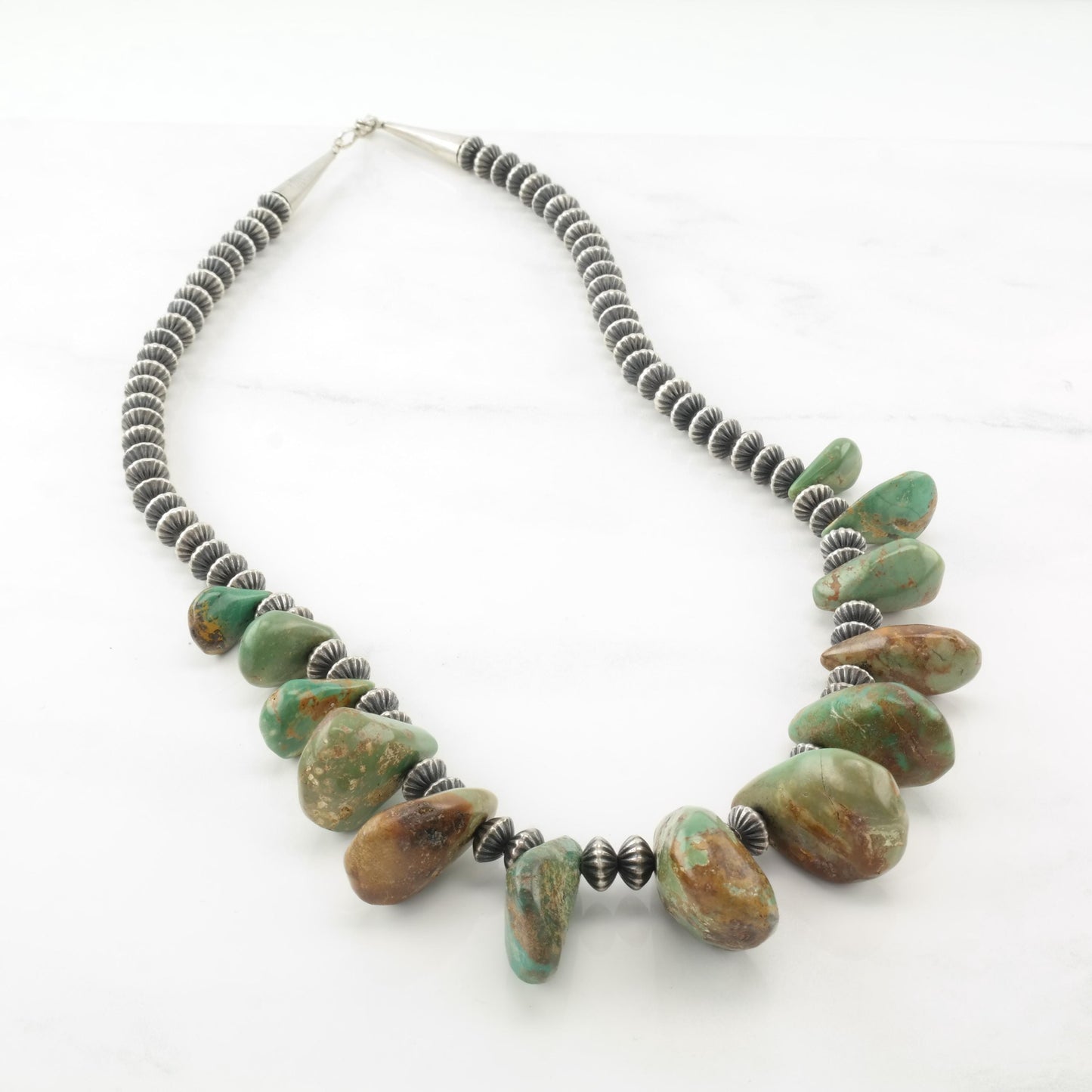 Vintage Native American, Green Turquoise Sterling Silver Shell Necklace