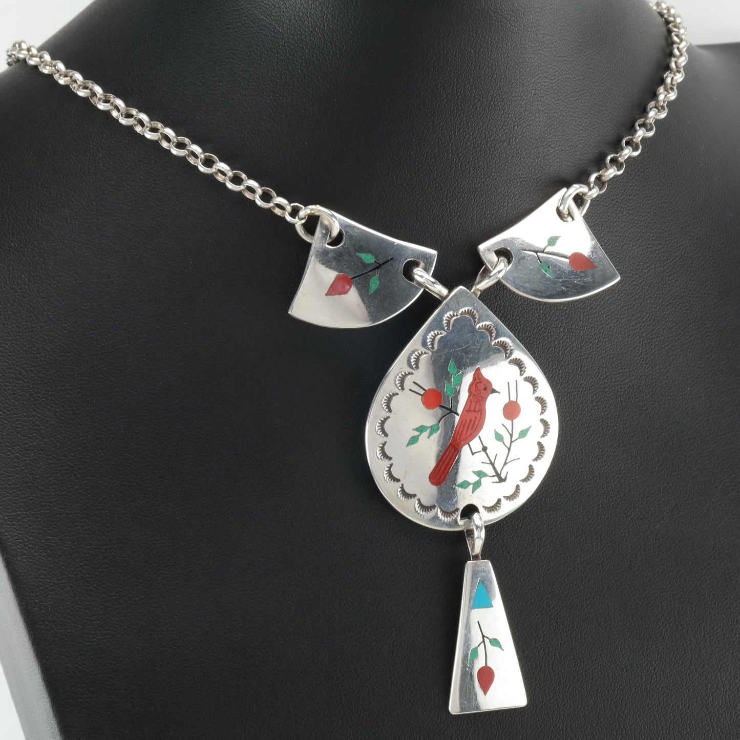 Floral, Cardinal Sterling Silver Necklace N2413