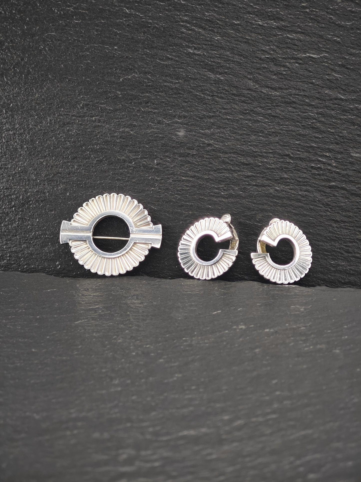 Georg Jensen 310, Geometric, Earring Brooch Set Sterling Silver
