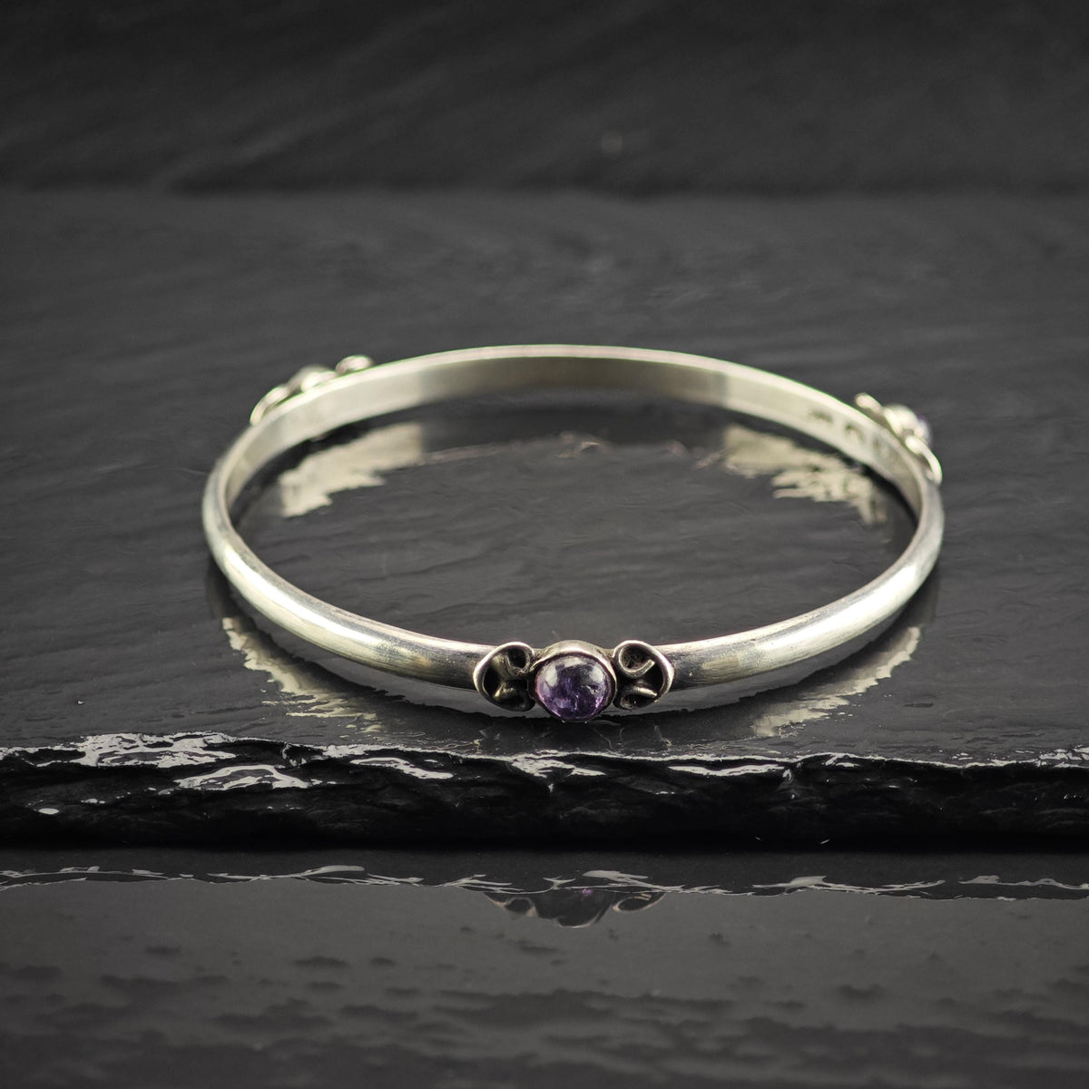 Taxco Amethyst Bangle Sterling Silver Sz 8" BR3173