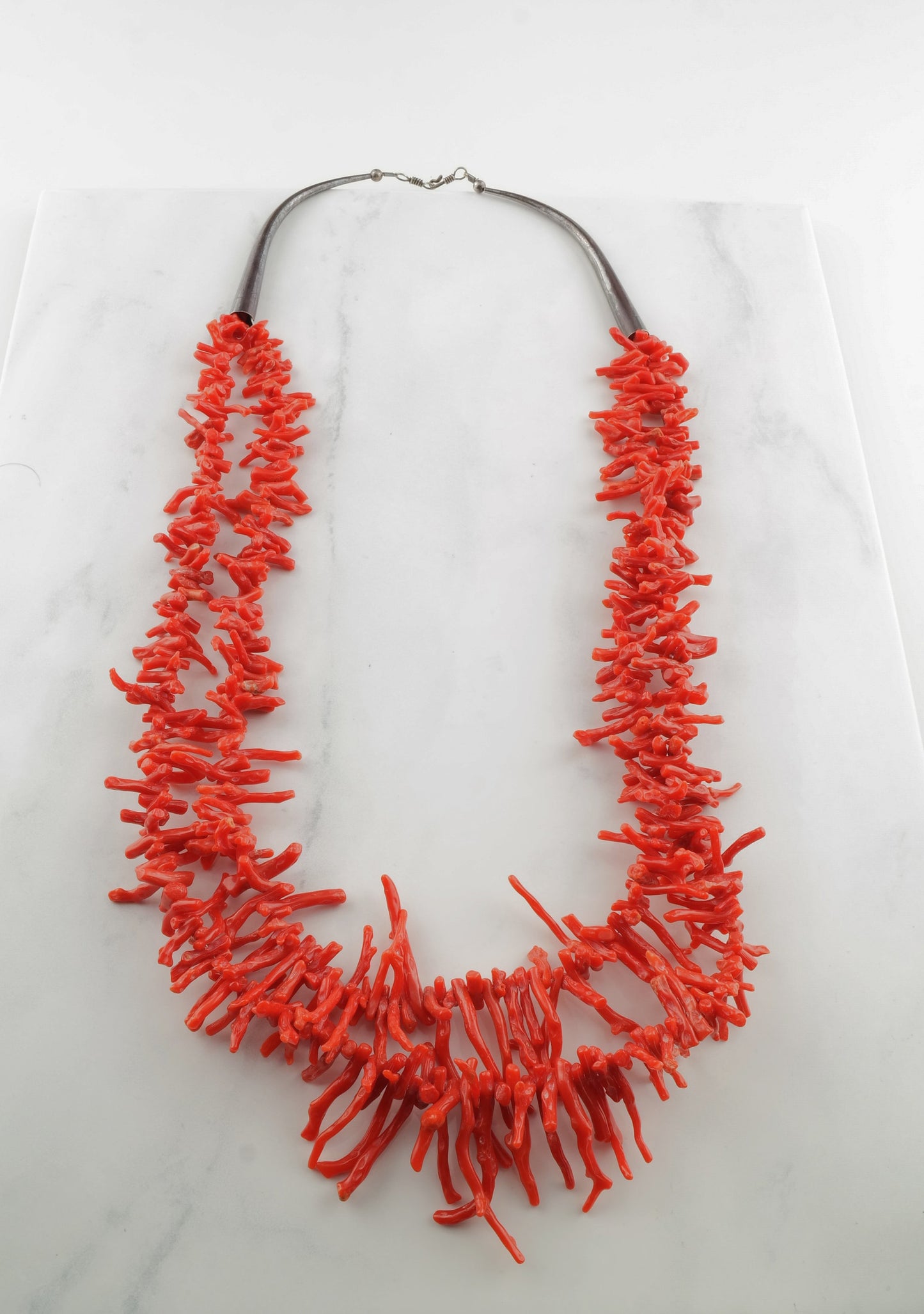 Native American Coral Necklace Sterling Silver