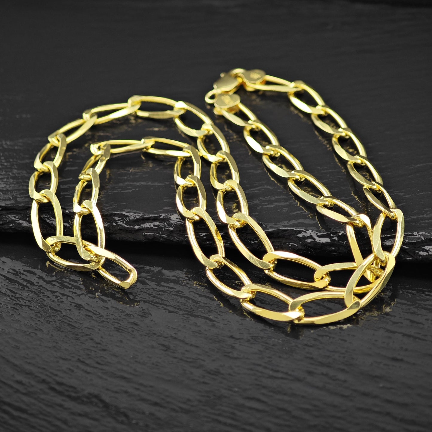 AS IS Sterling Silver Gold Modified Figaro 8mm Link Chain Necklace 24" N2646