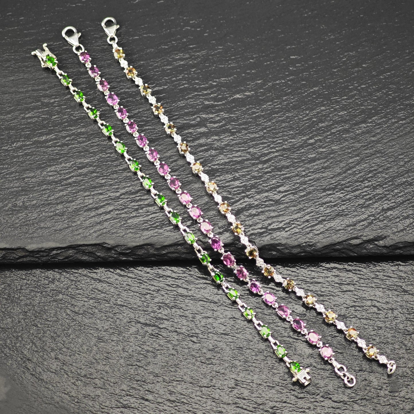 Choice of Natural Gemstone Line Bracelets Sterling Silver