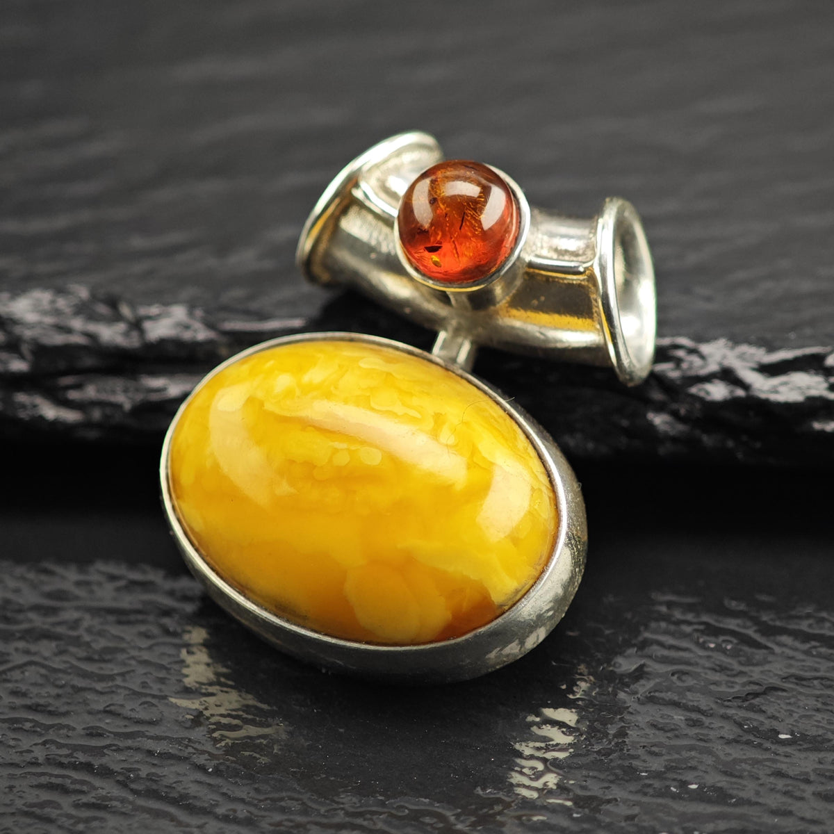 Butterscotch Amber Tube Bail Sterling Silver Pendant P3130