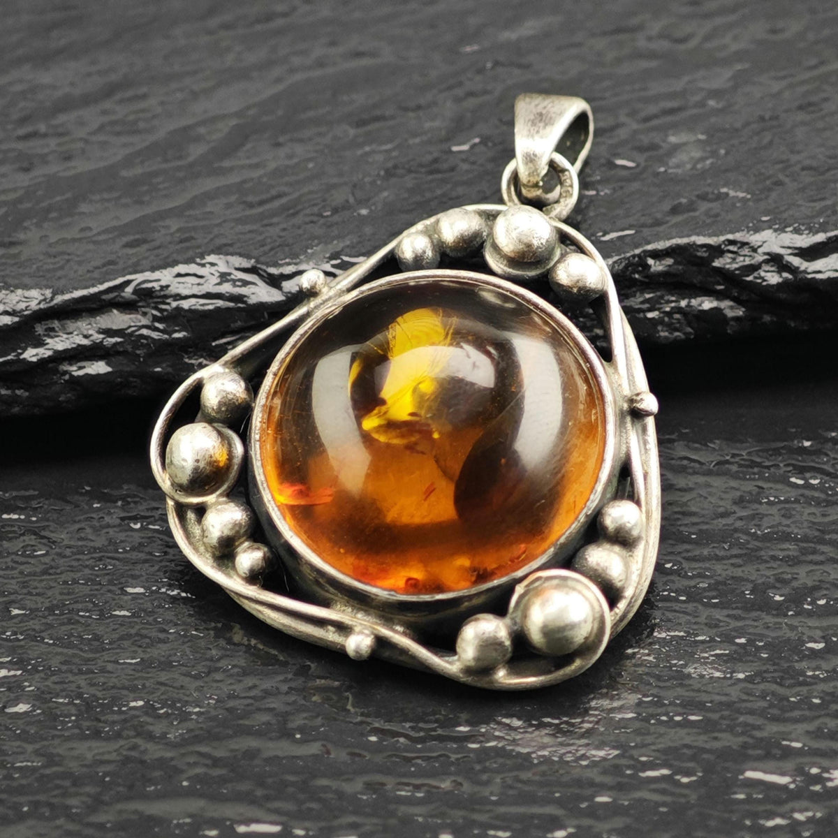 Art Nouveau Style Amber Sterling Silver Pendant P3113