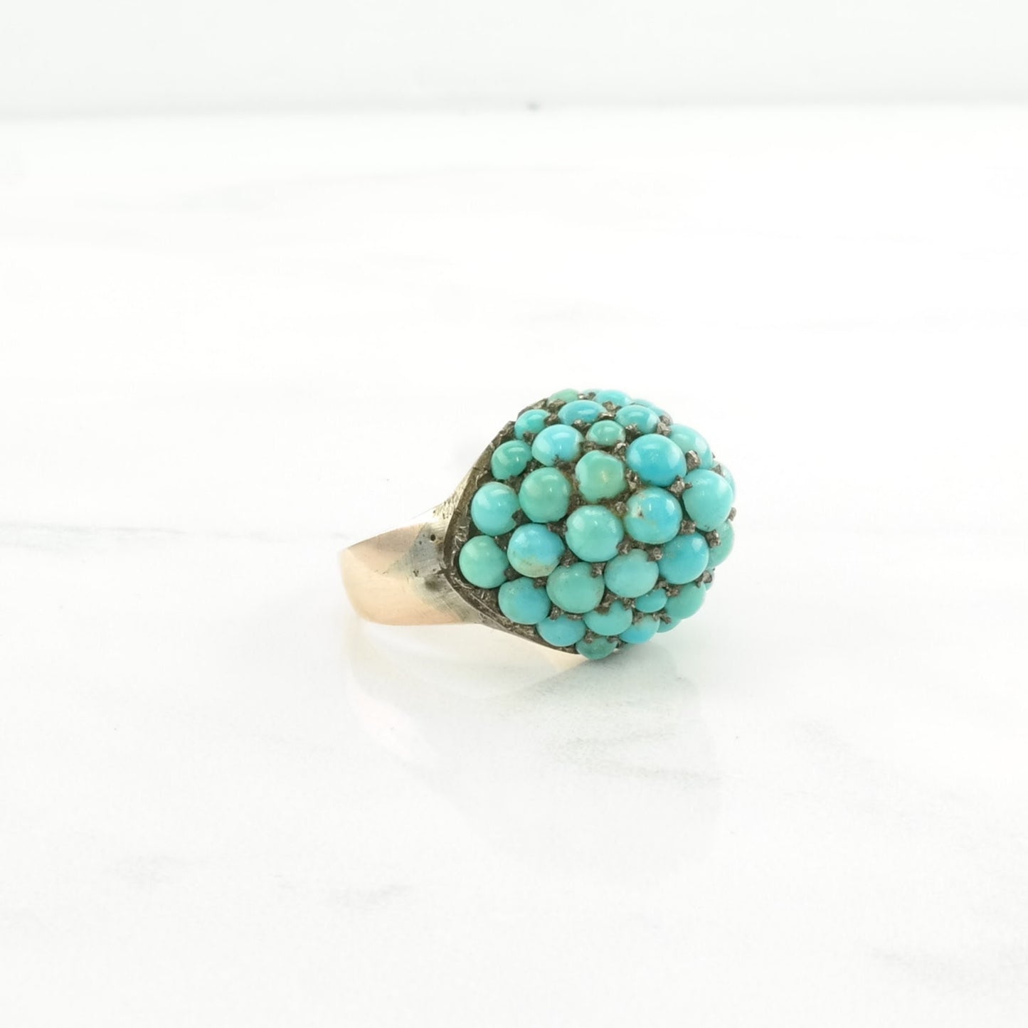 Low Karat Gold Ring Persian Turquoise Dome Blue Size 6 1/4