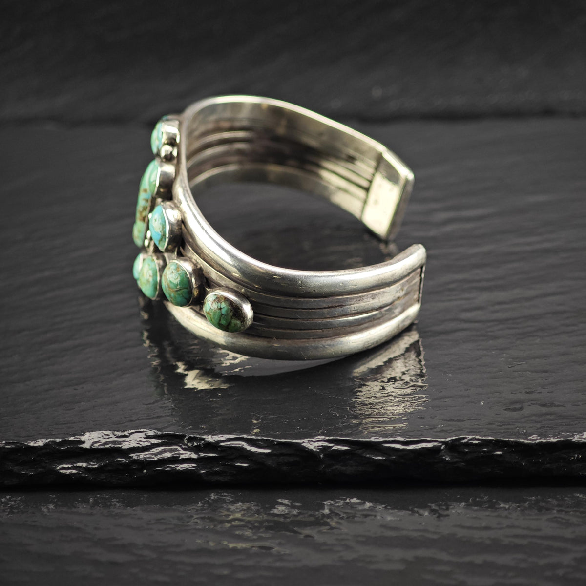 AS IS Historic Turquoise Sterling Silver Cuff Bracelet Sz 6 3/4" BR3184