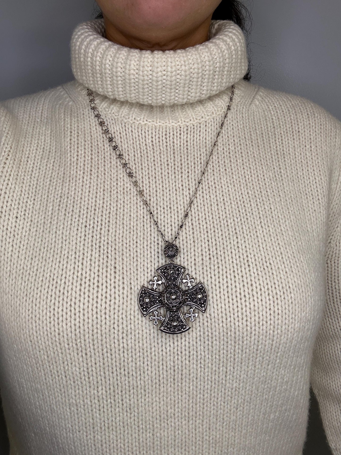 Sterling Silver Jerusalem Cross Necklace | Middle Eastern Jewelry | Symbolic Pendant