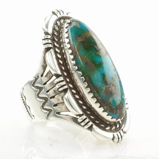 Vintage Native American Silver Ring Turquoise Stamped Sterling Blue Size 6 1/2