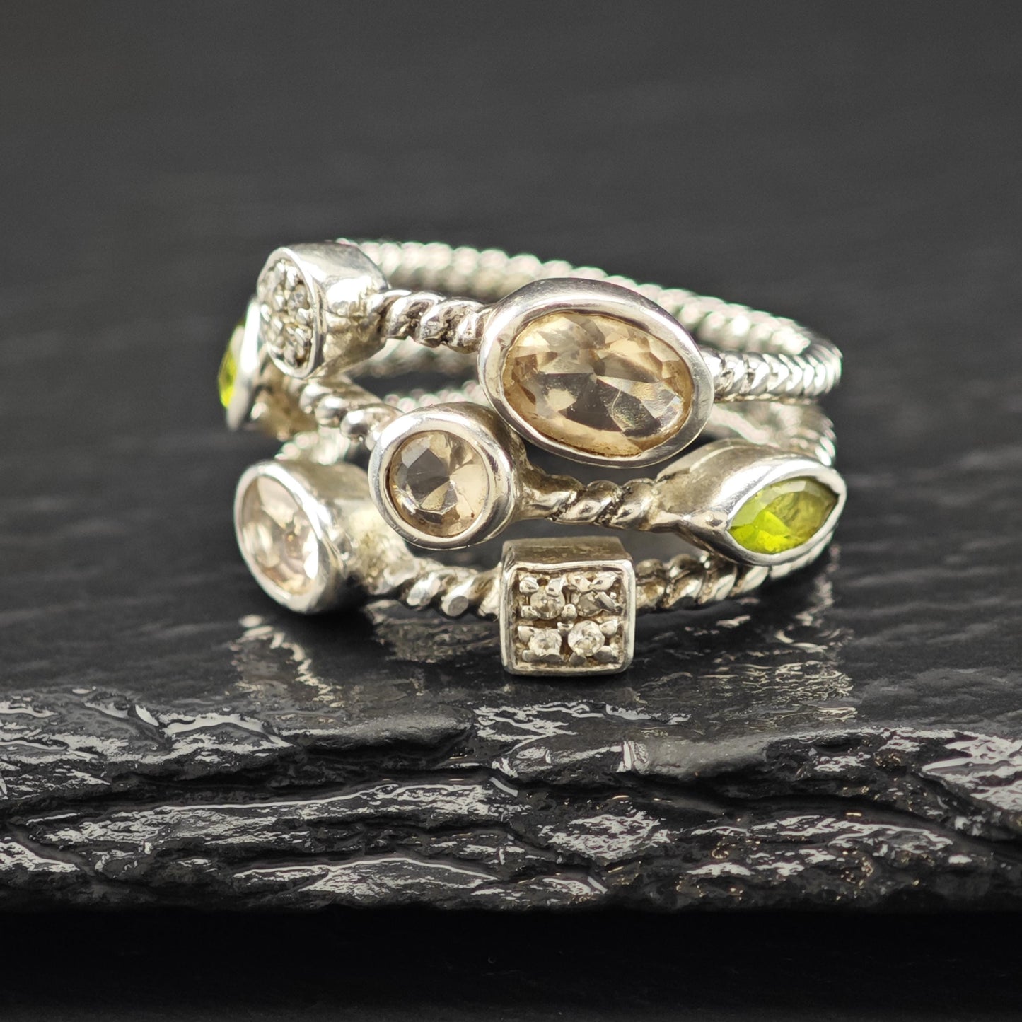 Gemstone Ring Sterling Silver with Mixed Stones Size 7 R6134