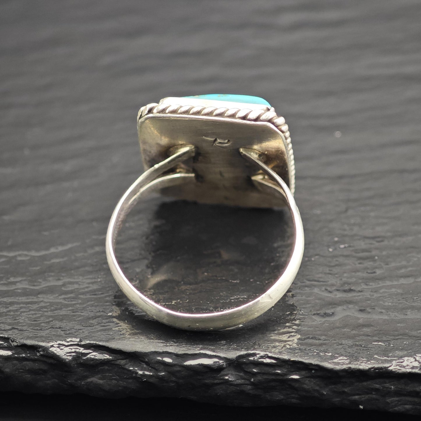 Native American Square Turquoise Ring Sterling Silver Sz 14 R6622