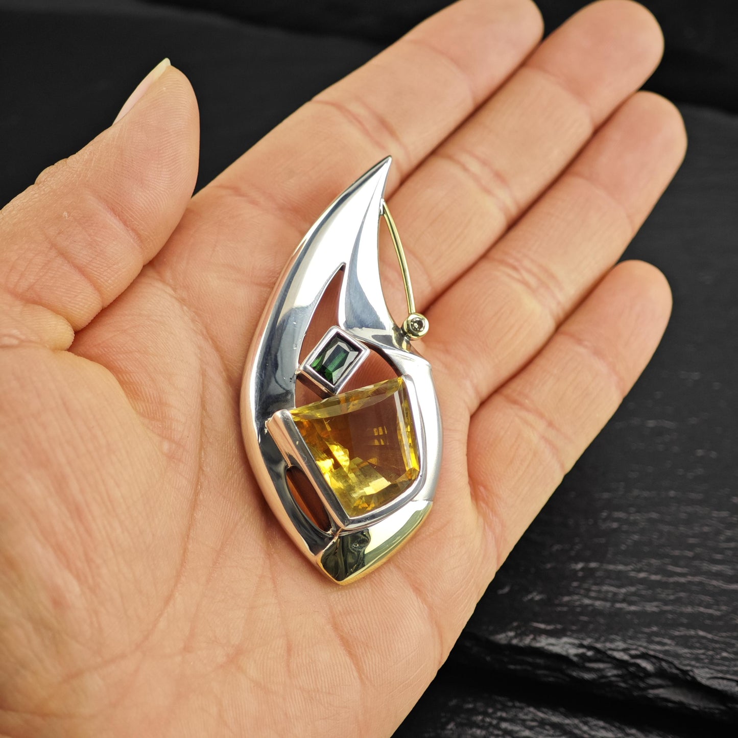 Citrine Tourmaline 18K Gold Accent Pendant Sterling Silver P3032