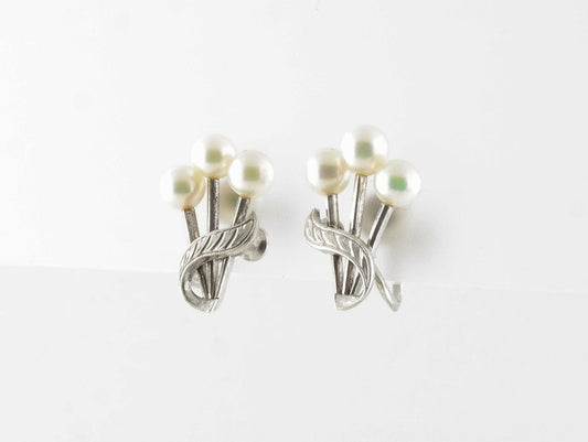 Mikimoto Sterling Silver White Pearl Screw-Back Earrings