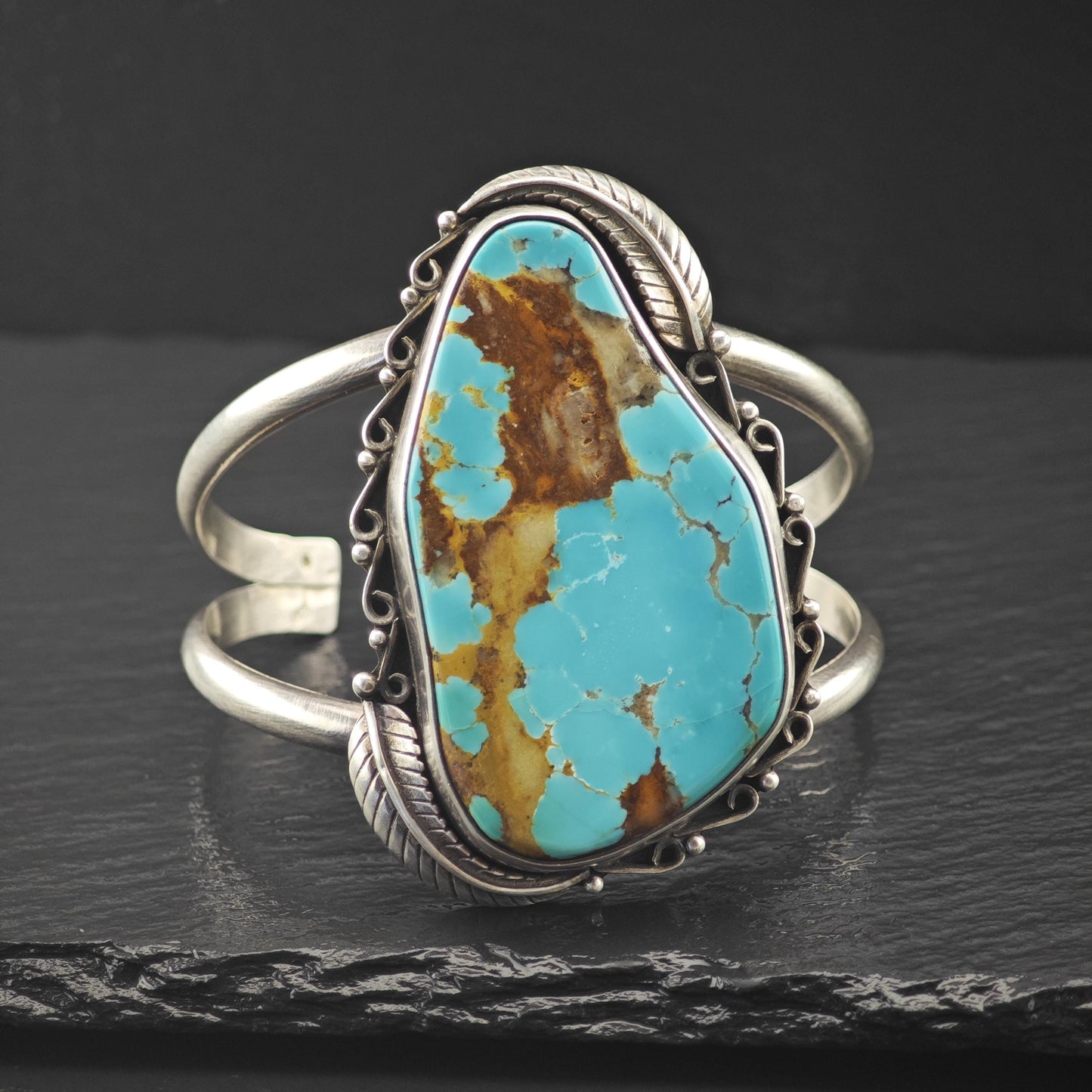 Large Native American Blue Turquoise Cuff Bracelet Sterling Silver
