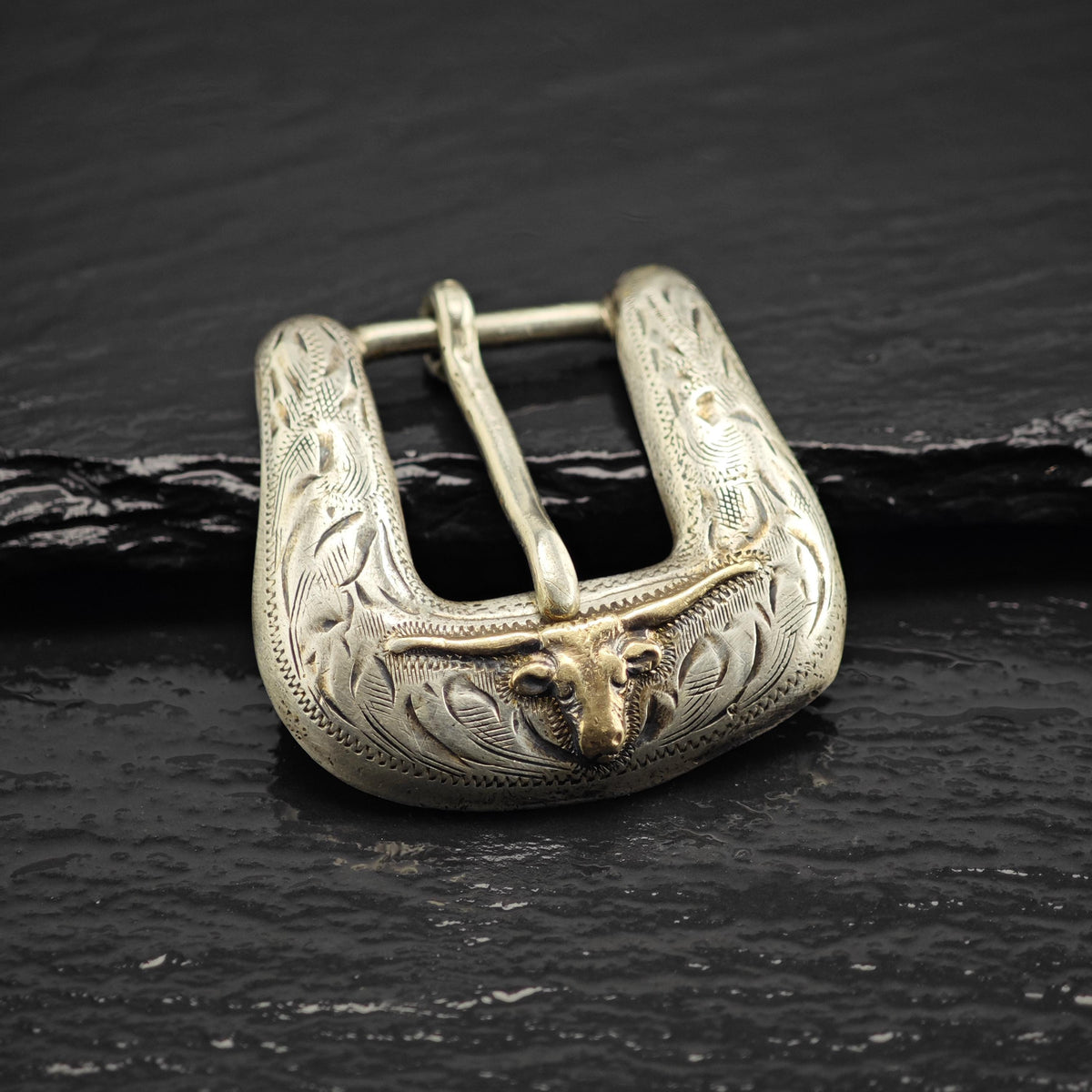 10K Gold Long Horn 1/2" Ranger Belt Buckle Sterling Silver MISC0406